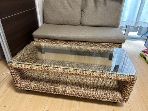 ウォーターヒアシンス　アジアンソファー&ローテーブルセット