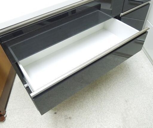 キッチンカウンター キッチン収納 幅約130cm ダークブラウン×ホワイト レール補修箇所あり ☆ 札幌市 北区 屯田
