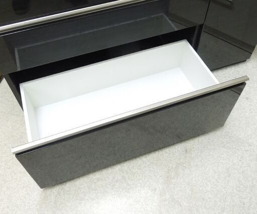キッチンカウンター キッチン収納 幅約130cm ダークブラウン×ホワイト レール補修箇所あり ☆ 札幌市 北区 屯田