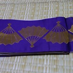【直接もOK】着物の帯 紫と白リバーシブル