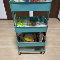 3段ライトブルーキッチンワゴン