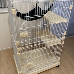 猫ゲージ。ハンモック付 2段 キャットケージ コンパクト キャス...