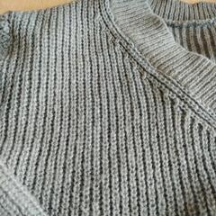 ブルーグレー Vネック リブ編みニット 長袖の画像
