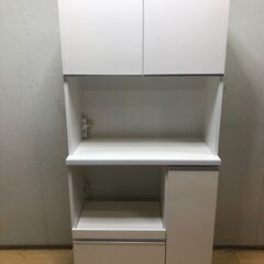 【美品】鏡面ホワイト 食器棚・レンジ台　大川家具　大川家具 キッ...