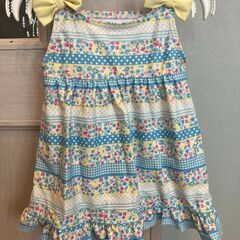 90cm 花柄、フリル、リボン付水着　女の子用