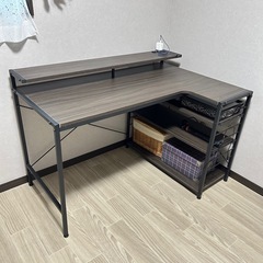 パソコンデスク L字型 木目調×アイアン 
