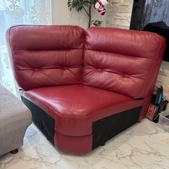 ボルドー色　コーナーソファー　レザー