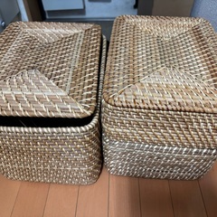 無印良品 重なるラタン長方形バスケット・小・中・大 フタ付