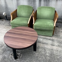 【マルニ木工/3点セット】シングルソファ　藤張り　肘付き　ラタン　レトロ　ヴィンテージ　ビンテージ　アンティーク　ブランド家具　応接の画像