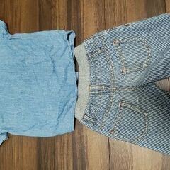 futafuta90サイズシャツ&ストライプパンツセットの画像