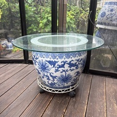 中華鉢＆ガラス天板
