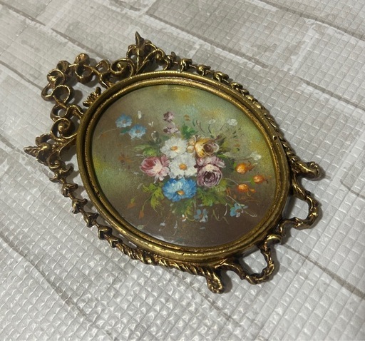 英国アンティーク　オーバルアート　絵画　真鍮