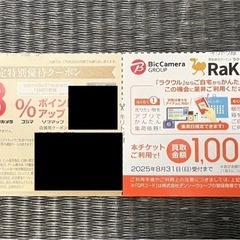 ビックカメラグループ株主優待クーポン ラクウル買取増額券付き