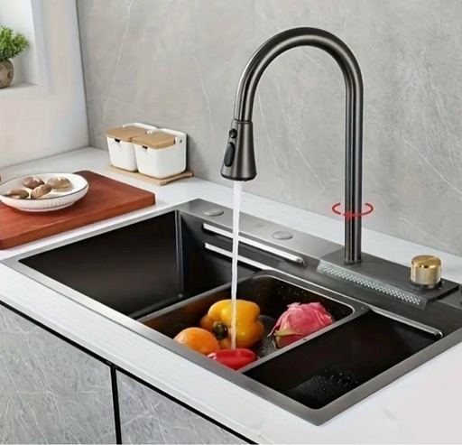 訳あり シンク完全セット 蛇口水栓 シャワー配管 まな板 シックグレー 滝流し台