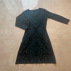 【美品】デシグアル＊ジオメ総柄  シルクニット ワンピース 緑 黒 幾何学模様の画像