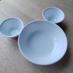 【美品】3皿おまとめミッキー型プラスチック皿[ホワイト]の画像