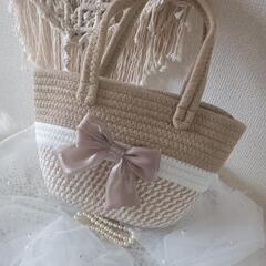 ★新品★未使用★リボン付き☆ベージュ かごバッグ