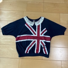 Tシャツ　140　レース襟付き　ユニオン・ジャック