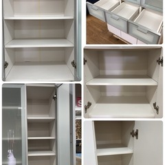 S752 ⭐ ガラス扉食器棚 キッチンボード 大容量 引出付き 幅89cm 高さ180cm USED の画像