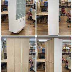 S752 ⭐ ガラス扉食器棚 キッチンボード 大容量 引出付き 幅89cm 高さ180cm USED の画像