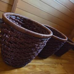 籐のかご3個セット、鉢カバー､ゴミ箱､小物入れ