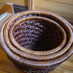 籐のかご3個セット、鉢カバー､ゴミ箱､小物入れの画像