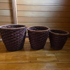 籐のかご3個セット、鉢カバー､ゴミ箱､小物入れの画像