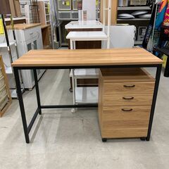 ★ジモティ割引あり★ デスク＆キャビネットセット 木目調 ライトブラウン W(幅)110×D(奥行き)50×H(高さ)73cm ※クリーニング済みの画像