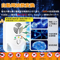 🐭【新品未使用】ネズミ駆除器 超音波式 2個セット 害虫撃退器 電磁波 360°全方位カバー 230畳対応 コンセント式 ゴキブリ対策 コウモリ 蚊 アリ ノミ ハエ クモ ハチ ダニ 音波駆除 静音 省エネ ペット安全 害虫対策グッズの画像