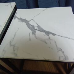 木目調・大理石柄ネストテーブル　３点セット　／マーブルホワイトの画像