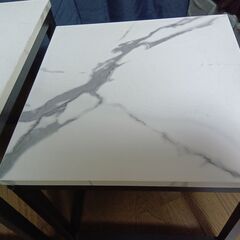 木目調・大理石柄ネストテーブル　３点セット　／マーブルホワイトの画像