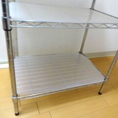 NITORI キッチンワゴン スチールラック 木製天板 収納家具 3段ラック メタルラックの画像