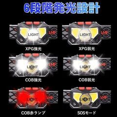 *センサー搭載★ LED ヘッドライト USB充電 軽量 6種発光 明るさ調節の画像