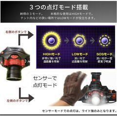 *愛用者続出★ LED ヘッドライト センサー付き 防水 19h点灯 電池式の画像
