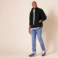 メンズ フリース ジャケット ブラック Ｌ ジップアップの画像