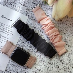 Apple Watch バンド ベルト シュシュ ピンク ベージ...