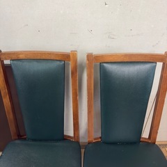 【1059】不二貿易　深緑の合成皮革ダイニングチェア2脚セットの画像