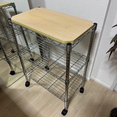 木製天板ワゴンラック キッチンワゴン ハンドルつき