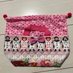 ハンドメイド 弁当袋　ハート柄 トランプ兵 リボン ピンク