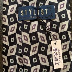 STYLIST シルク100% 幾何学模様ネクタイ　撥水加工　個性派ヴィンテージの画像