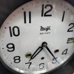 【希少 稼働品】meiji 明治 30DAY 大型 掛時計ゼンマイ式 昭和レトロ 明治時計 箱型柱時計 30DAY カレンダー付 昭和40年頃【W230