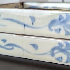 美濃焼　創作食器　呉須波紋　正角前菜皿　ペア　ミノヤキの画像
