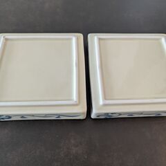 美濃焼　創作食器　呉須波紋　正角前菜皿　ペア　ミノヤキの画像