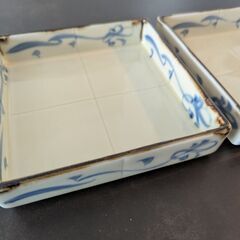 美濃焼　創作食器　呉須波紋　正角前菜皿　ペア　ミノヤキの画像