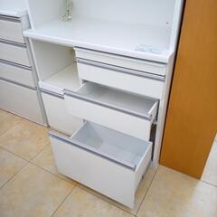 お値下げしました！★ジモティ割あり★ 松田家具 レンジボード ホワイト H205×D52×W100 クリーニング済み OJ9447の画像