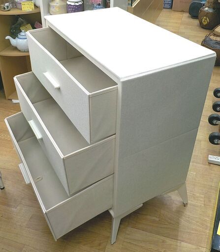 ファブリックチェスト 3段 ミュート 幅60㎝ 脚高 スチールフレーム 布張りボックス×3個 ベージュ タンス 西岡店