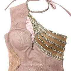 ROBE de FLEURS Glossy ローブドフルールグロッシー アシンメトリービジューｘジッパーストレッチタイトキャバドレスの画像