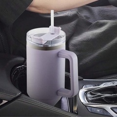 【新品】タンブラー 蓋付き ストロー付き ステンレス 真空断熱 水筒 グレーの画像