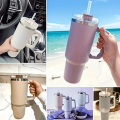 【新品】タンブラー 蓋付き ストロー付き ステンレス 真空断熱 水筒 グレーの画像