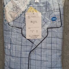 新品 Mサイズ 半袖 水色 チェック柄 パジャマ 上のみ
